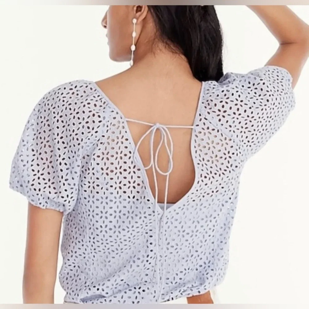 J. Crew NWT‎ V-Back Puff-Sleeve Eyelet Top